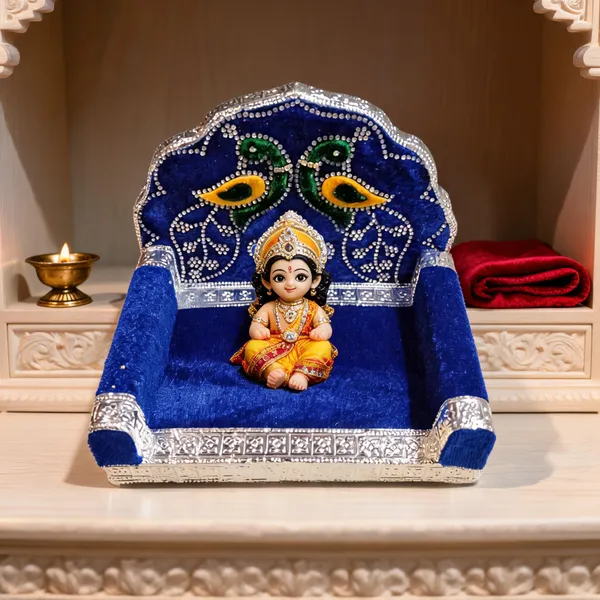 Blue_Silver_Stone-Work_Wooden_Singhasan_For_Laddu_Gopal_Ji