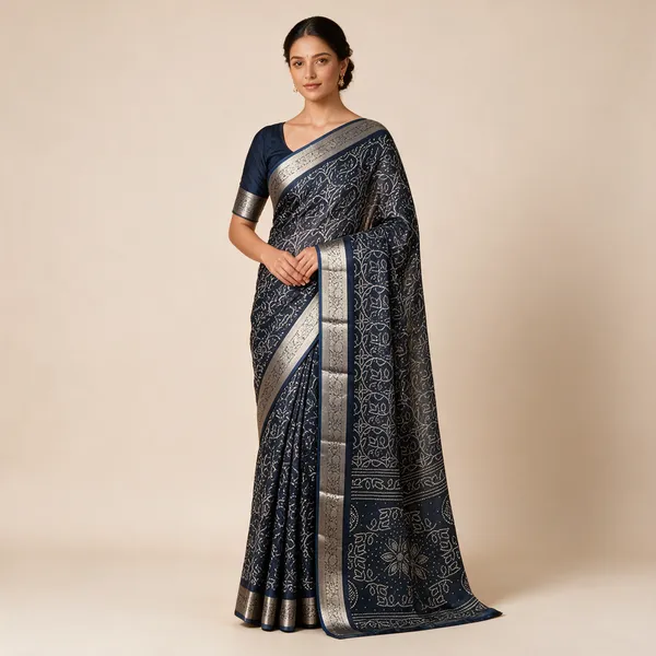 Navy_Blue_Printed_Saree_For_Women