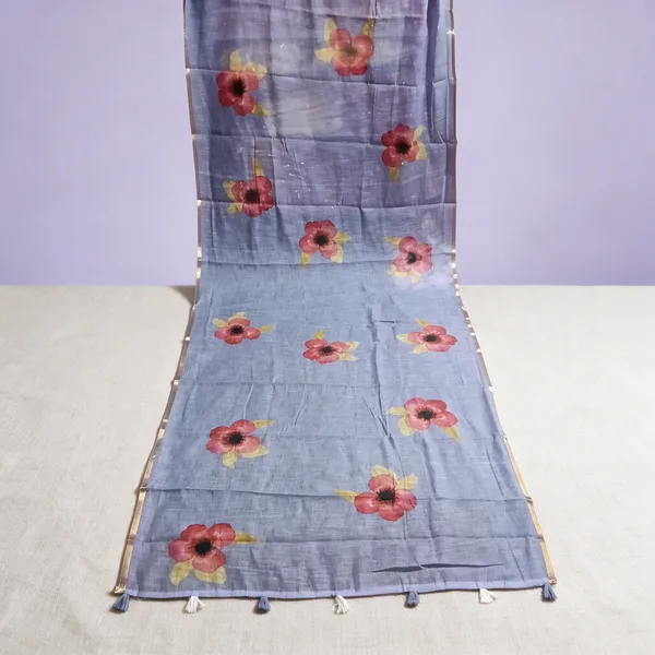Light_Blue_Floral_Print_Tassel_Saree_For_Women