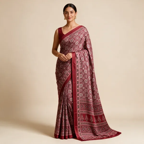 Maroon_Printed_Saree_For_Women