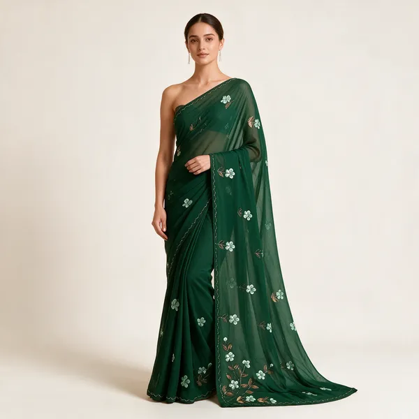 Green_Floral_Embroidered_Saree_For_Women