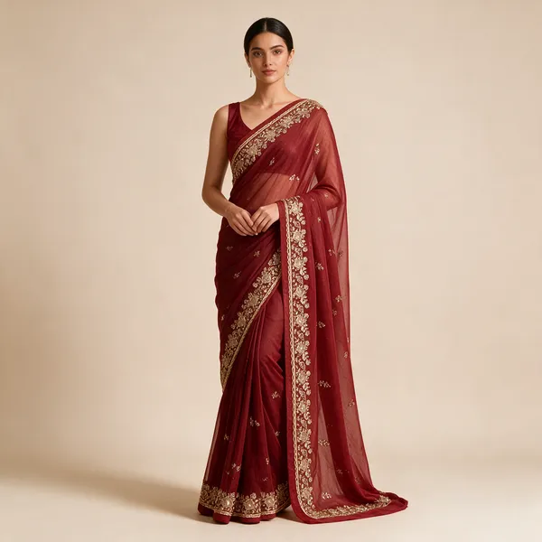 Maroon_Embellished_Border_Saree_For_Women