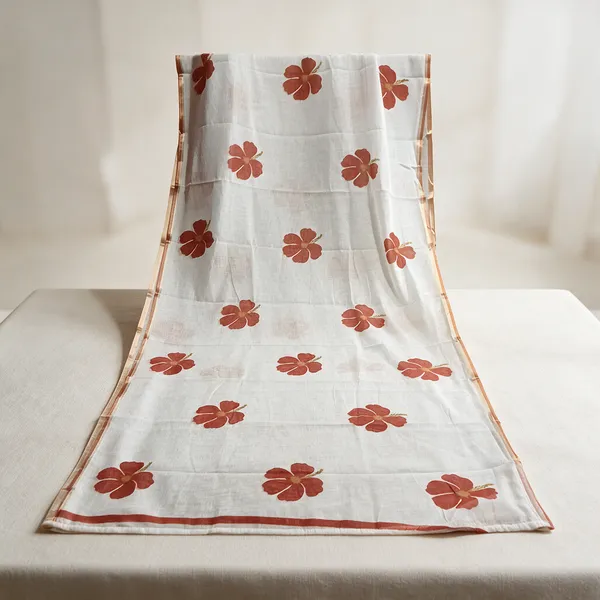 White_Floral_Print_Saree_For_Women