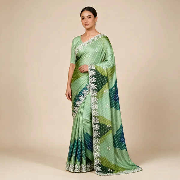 Green_Abstract_Printed_Saree_For_Women