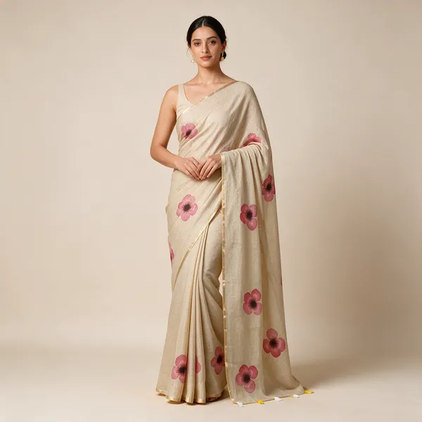Beige_Sheer_Floral_Print_Saree_For_Women