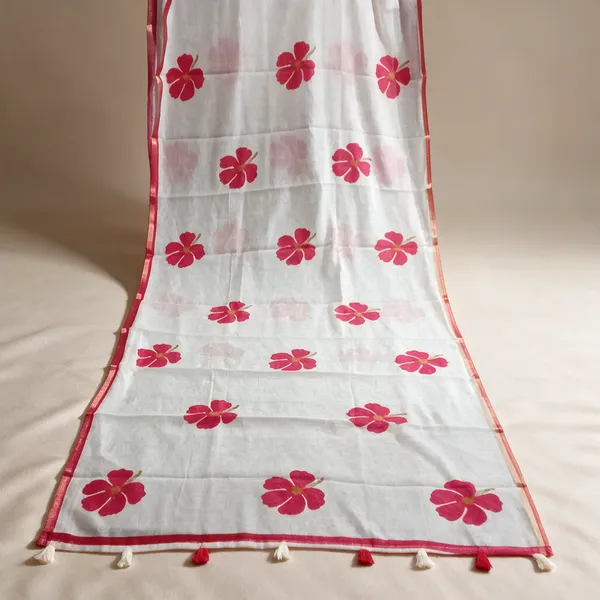 White_Floral_Print_Saree_For_Women