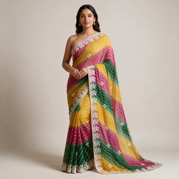 Multicolor_Striped_Saree_For_Women