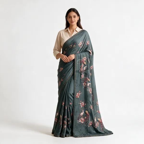 Green_Peacock_Print_Saree_For_Women