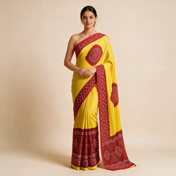 Yellow_And_Red_Bandhani_Style_Saree_For_Women