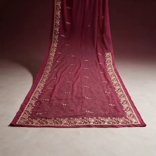 Wine_Embroidered_Net_Saree_For_Women