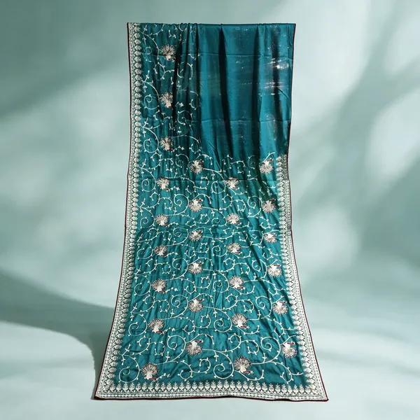 Teal_Embroidered_Saree_For_Women