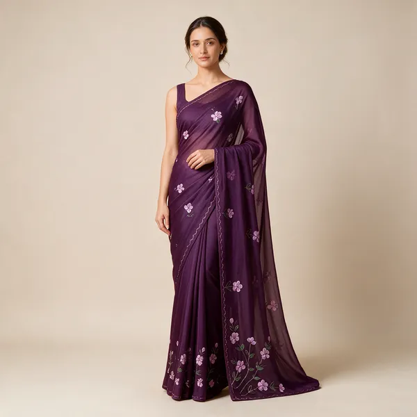 Purple_Embroidered_Net_Saree_For_Women