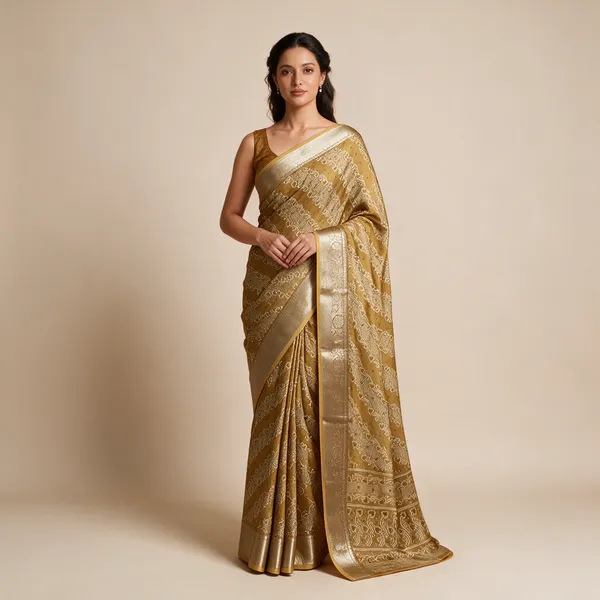 Golden_Patterned_Saree_For_Women
