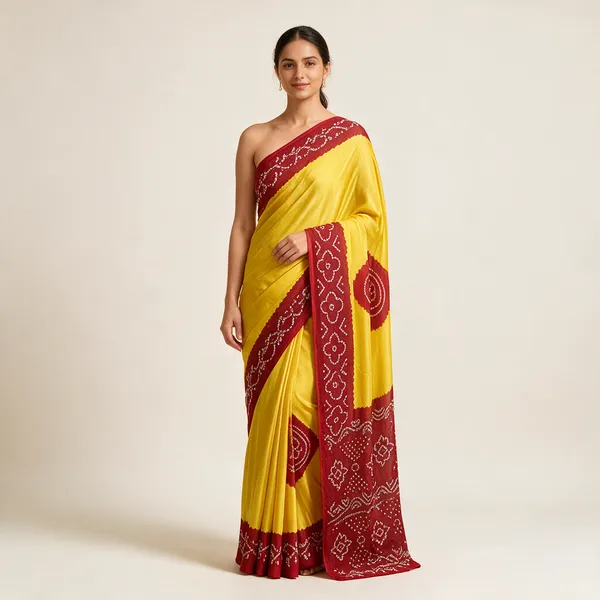Yellow_Bandhani_Pattern_Saree_For_Women