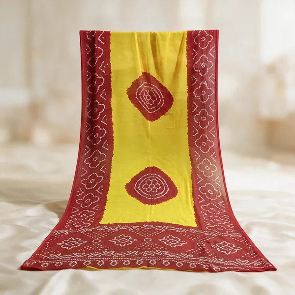 Yellow_Bandhani_Pattern_Saree_For_Women