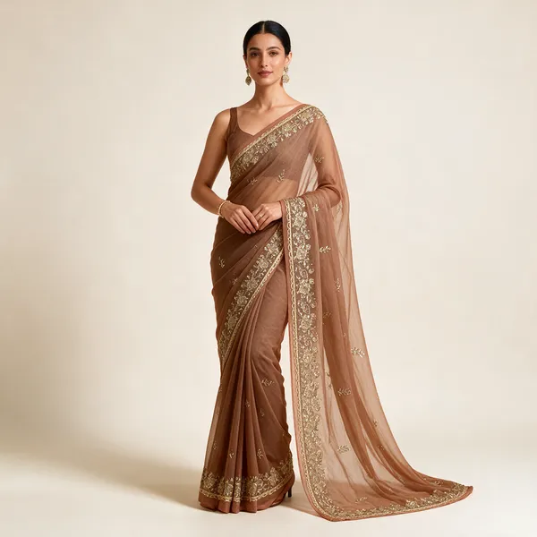 Peach_Sheer_Embellished_Saree_For_Women