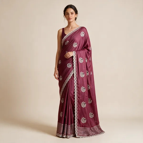 Maroon_Embroidered_Saree_For_Women