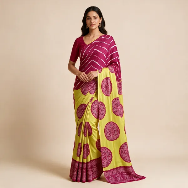 Magenta_And_Lime_Green_Printed_Saree_For_Women