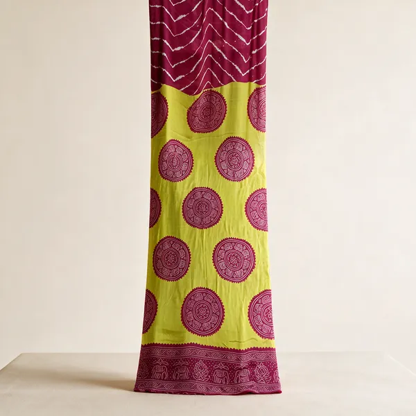 Magenta_And_Lime_Green_Printed_Saree_For_Women