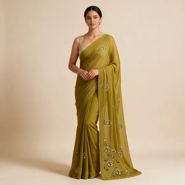 Olive_Green_Embroidered_Saree_For_Women