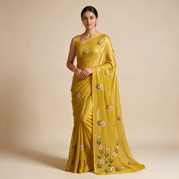 Yellow_Sheer_Floral_Embroidered_Saree_For_Women