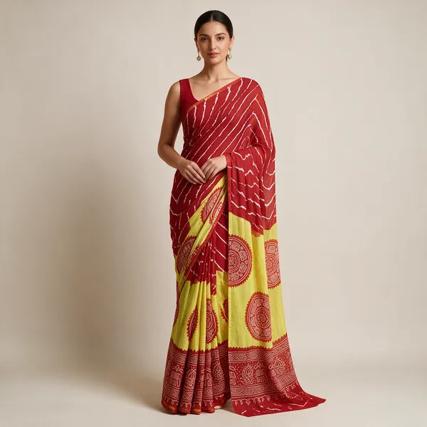 Red_Yellow_Printed_Saree_For_Women