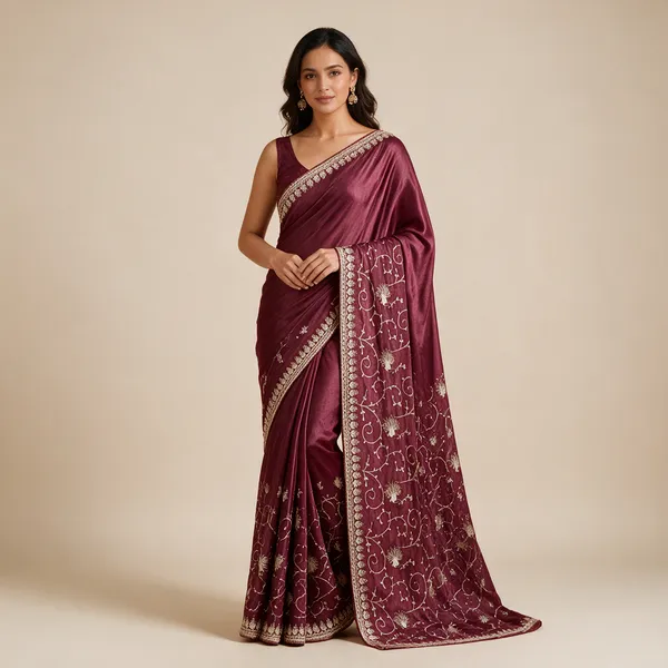 Maroon_Embroidered_Saree_For_Women