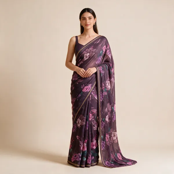 Purple_Floral_Print_Saree_For_Women