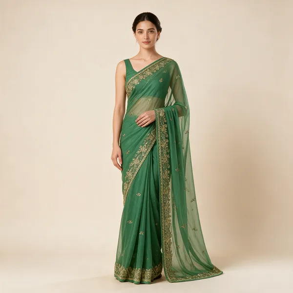 Green_Embellished_Saree_For_Women