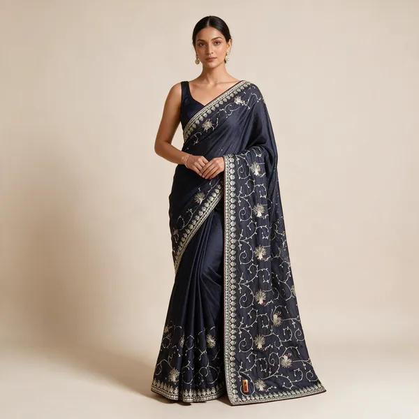 Navy_Embroidered_Saree_For_Women