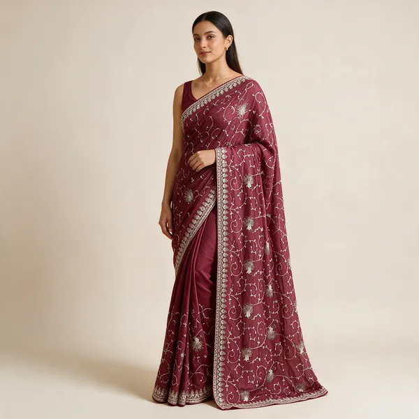 Maroon_Embroidered_Saree_For_Women