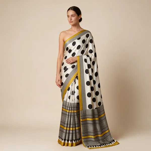 White_Black_Polka_Dot_Saree_For_Women