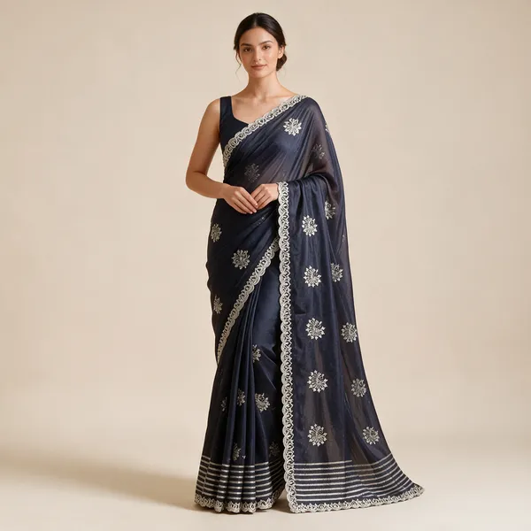 Navy_Floral_Border_Saree_For_Women