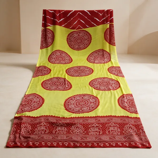 Yellow_Red_Printed_Saree_For_Women