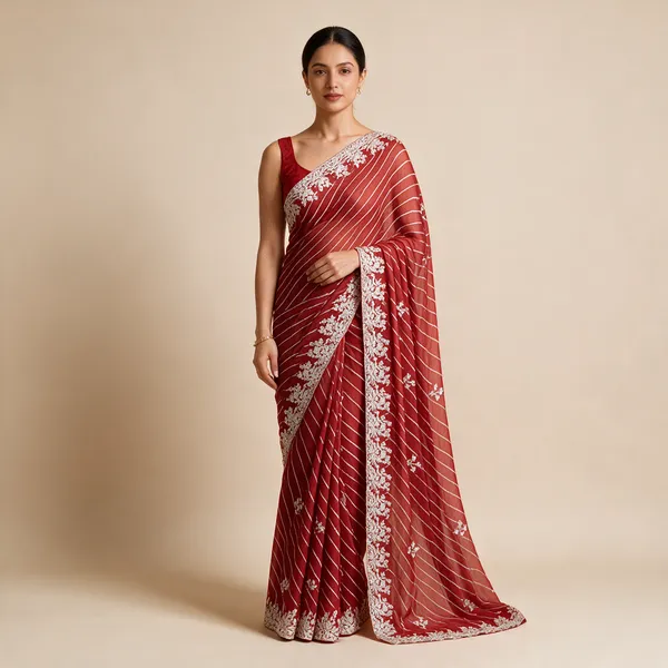 Red_Striped_Embroidered_Saree_For_Women