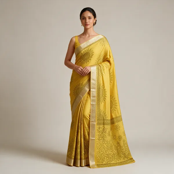 Yellow_Printed_Saree_For_Women