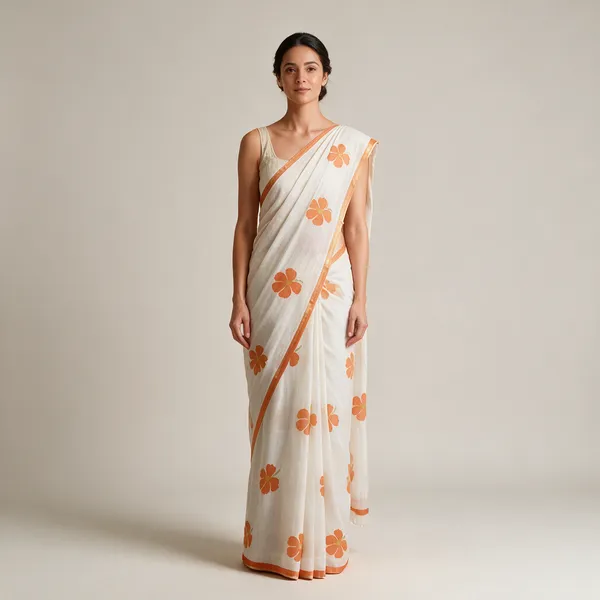 White_Floral_Print_Saree_For_Women