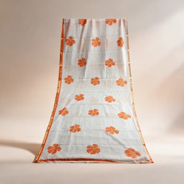 White_Floral_Print_Saree_For_Women