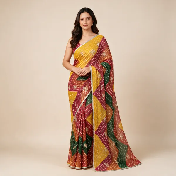 Multicolor_Chevron_Embellished_Saree_For_Women