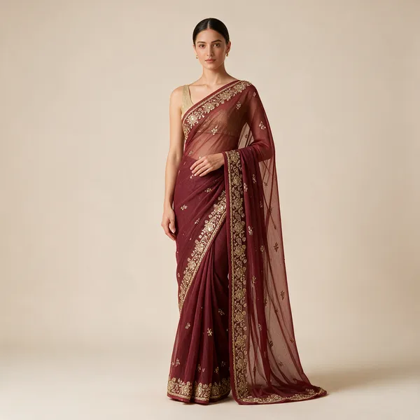 Maroon_Net_Embroidered_Saree_For_Women