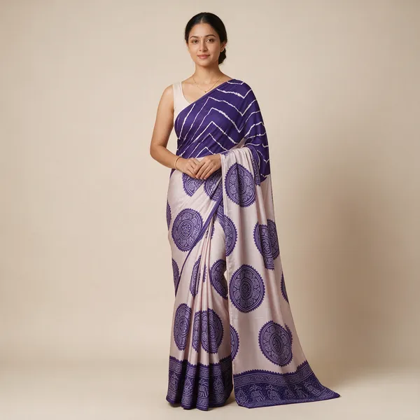 Blue_And_White_Printed_Saree_For_Women