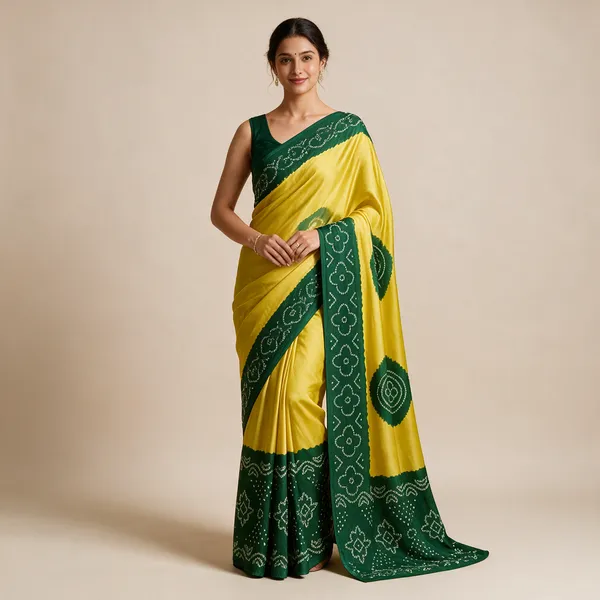 Green_Yellow_Bandhani_Saree_For_Women