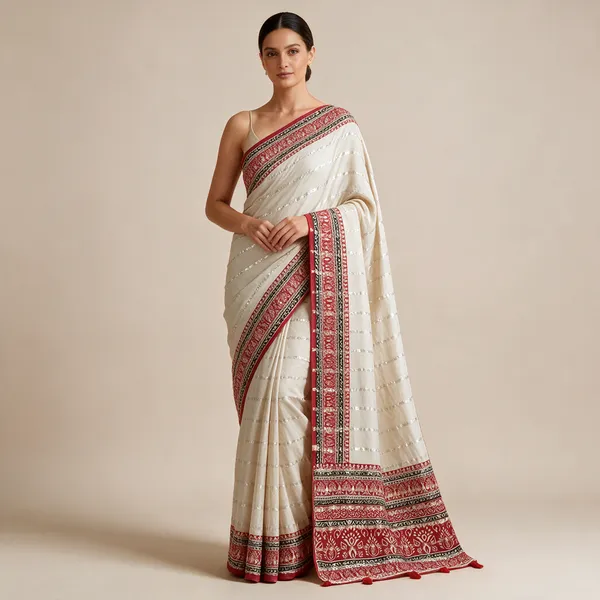Cream_Maroon_Printed_Saree_For_Women