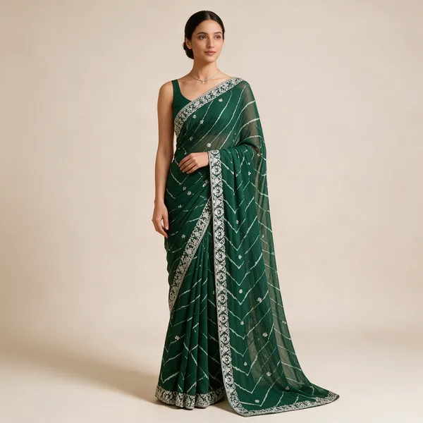 Green_Chevron_Print_Saree_For_Women