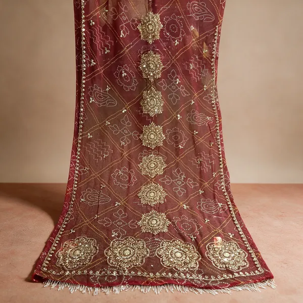 Maroon_Embroidered_Net_Saree_For_Women
