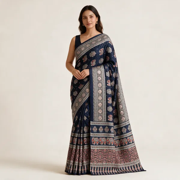 Navy_Blue_Printed_Saree_For_Women