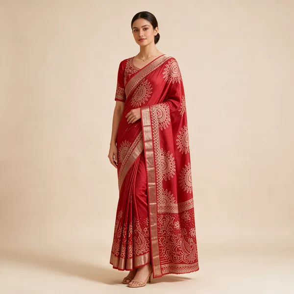 Red_Floral_Paisley_Print_Saree_For_Women