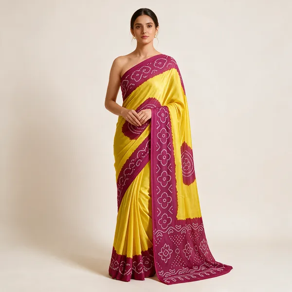 Yellow_And_Magenta_Bandhani_Print_Saree_For_Women