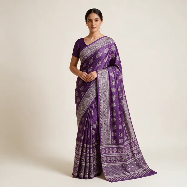 Purple_Printed_Elephant_Motif_Saree_For_Women