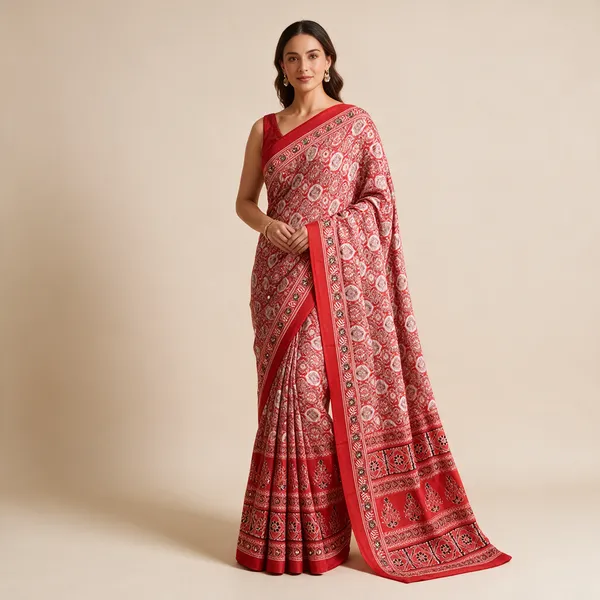 Red_Printed_Embellished_Saree_For_Women